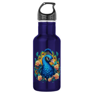 Peacock With Peach Roses 532 Ml Water Bottle