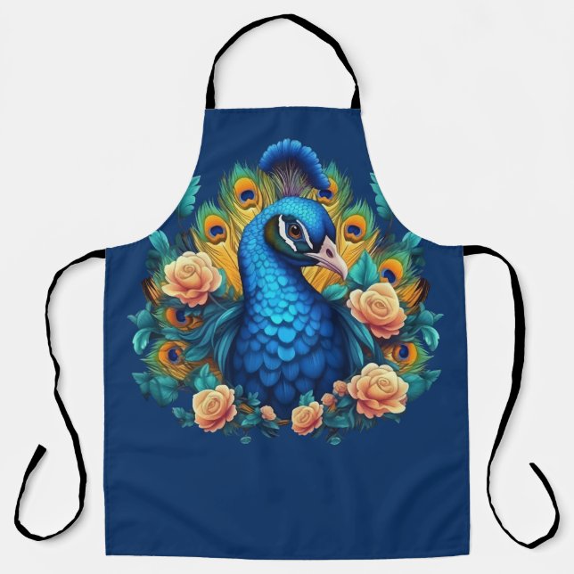 Peacock With Peach Roses Apron (Front)