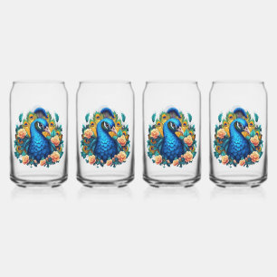 Peacock With Peach Roses Can Glass