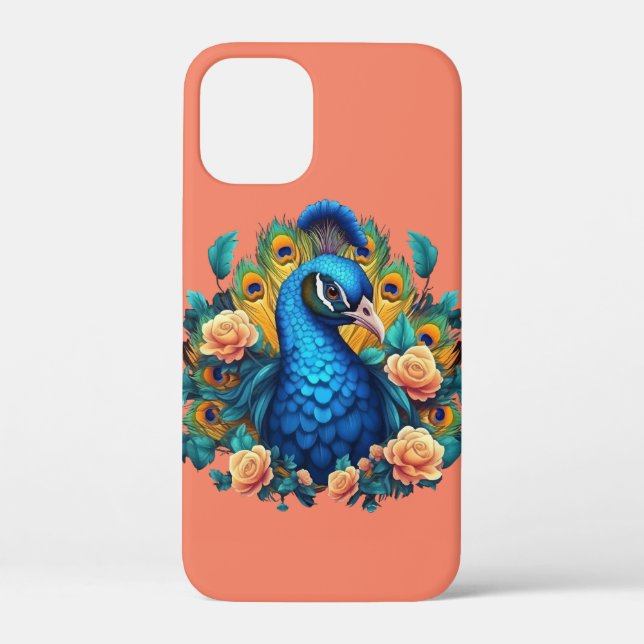 Peacock With Peach Roses Case-Mate iPhone Case (Back)