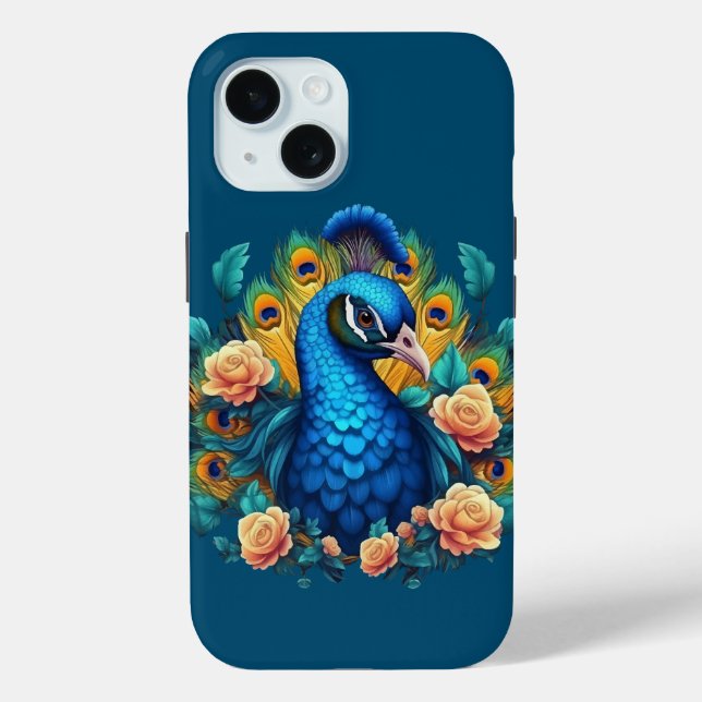 Peacock With Peach Roses Case-Mate iPhone Case (Back)
