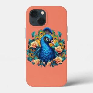 Peacock With Peach Roses iPhone 13 Mini Case