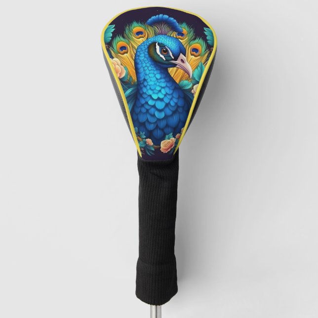 Peacock With Peach Roses Golf Head Cover (Front)