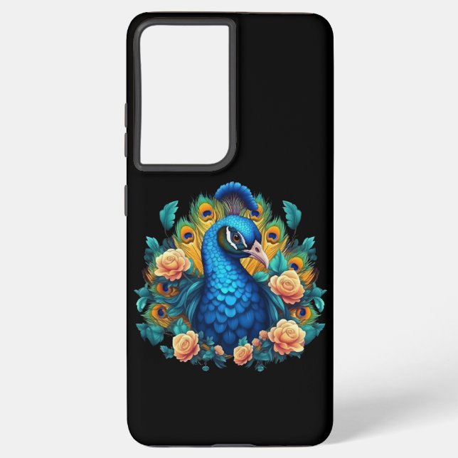 Peacock With Peach Roses Samsung Galaxy S21+ Case (Back)