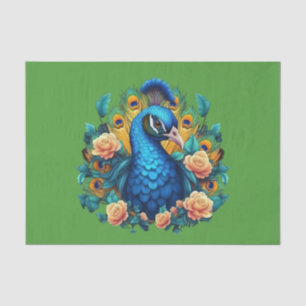 Peacock With Peach Roses Tissue Paper