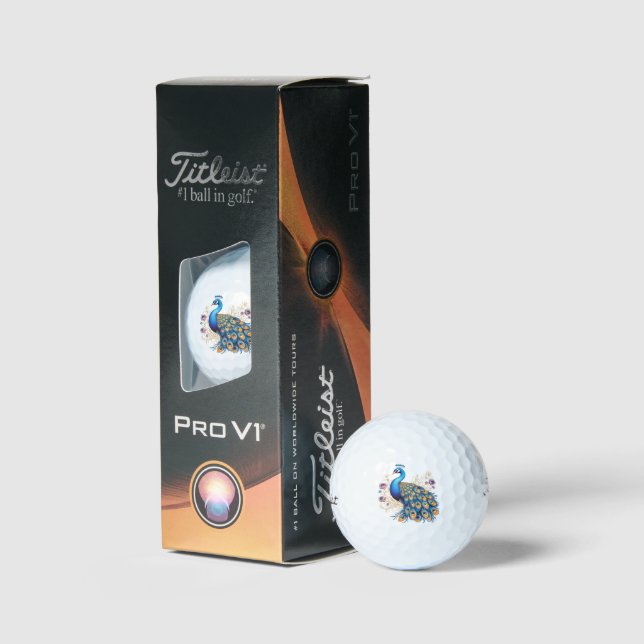 Peacock With Purple Flowers Golf Balls (Packaging)
