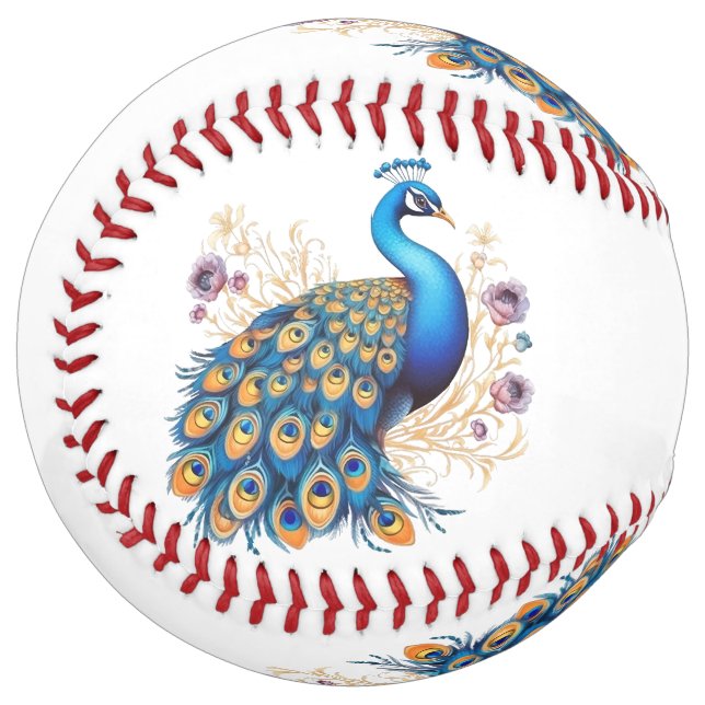 Peacock With Purple Flowers Softball (Front Left)