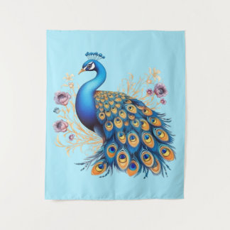 Peacock With Purple Flowers Tapestry