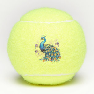 Peacock With Purple Flowers Tennis Balls