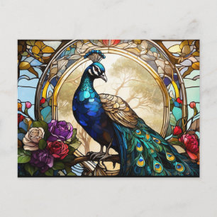 Peacock with Roses Abstract Illustration  Postcard