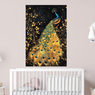 peacock with vibrant blue and gold plumage poster