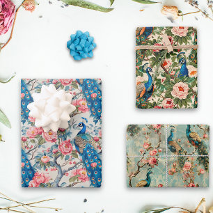 Peacocks and Flowers  Wrapping Paper Sheet