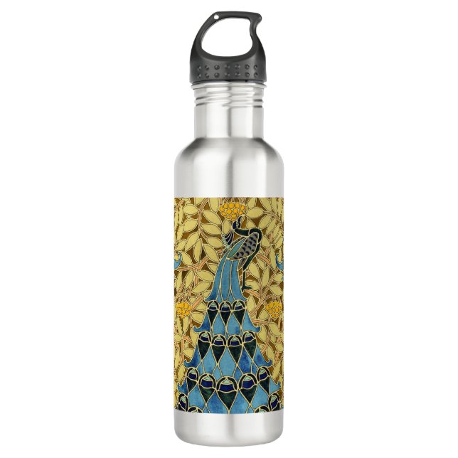 Peacocks Birds Rowan Trees Art Nouveau 710 Ml Water Bottle (Front)