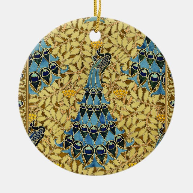 Peacocks Birds Rowan Trees Art Nouveau Ceramic Ornament (Front)