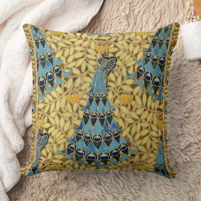 Peacocks Birds Rowan Trees Art Nouveau Cushion (Blanket)