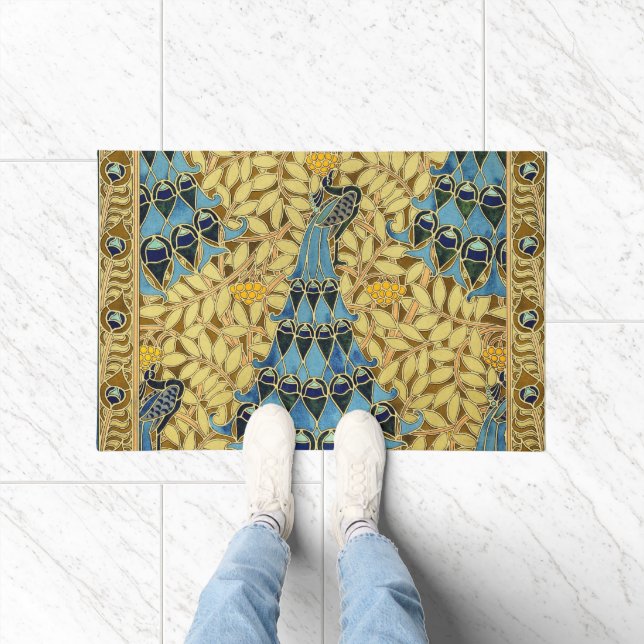 Peacocks Birds Rowan Trees Art Nouveau Doormat (Indoor)