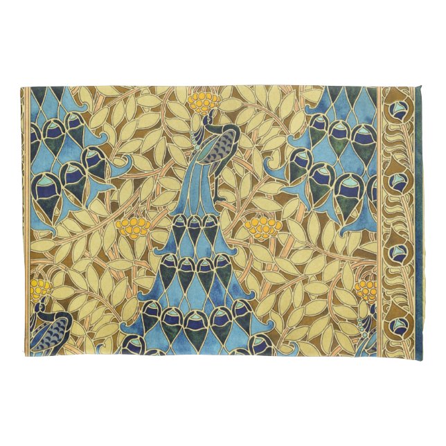 Peacocks Birds Rowan Trees Art Nouveau Pillowcase (Front)