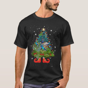 Peacocks Christmas Tree Lights Cute Santa Hat T-Shirt