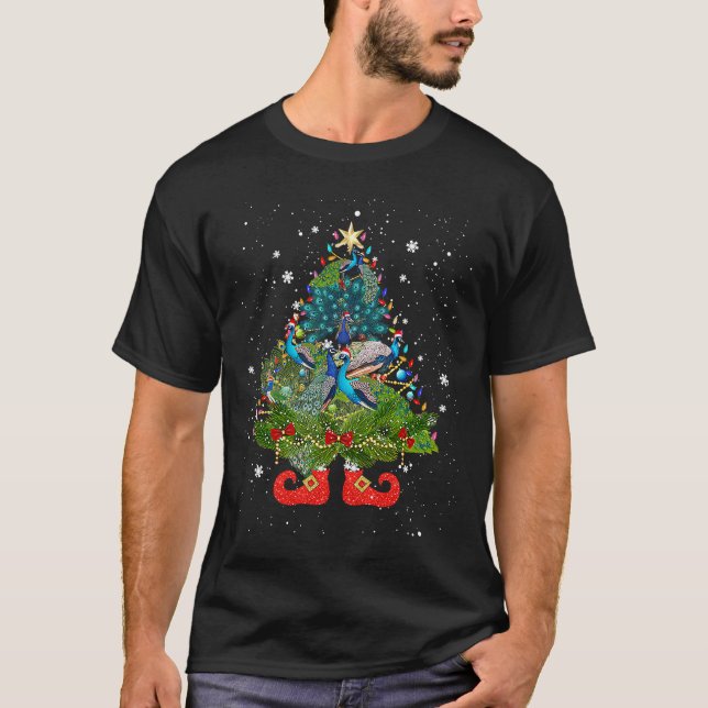 Peacocks Christmas Tree Lights Cute Santa Hat T-Shirt (Front)