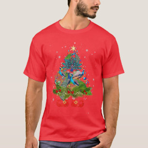 Peacocks Christmas Tree Lights Funny Santa Hat Lov T-Shirt