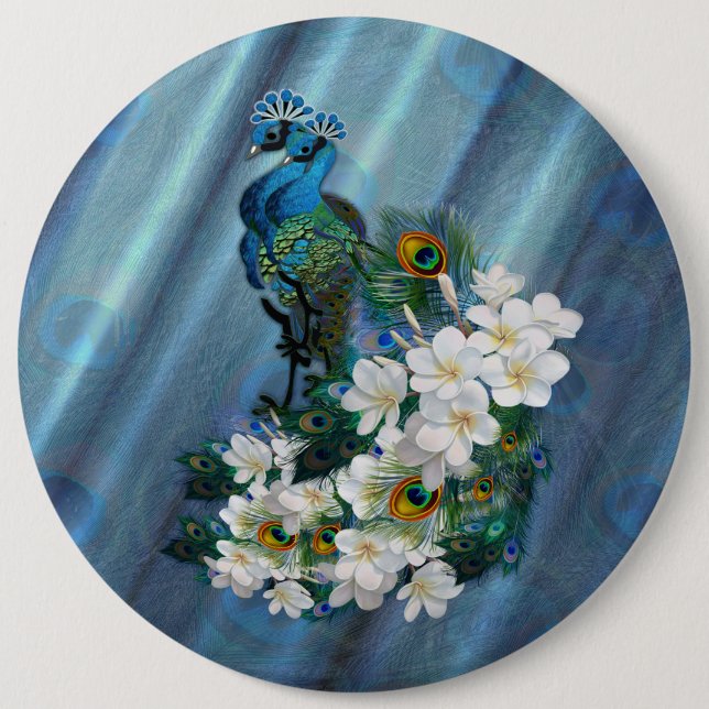 Peacocks & Emerald Green Metallic Silk 6 Cm Round Badge (Front)