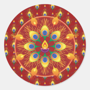 Peacocks' feather Rangoli on pattern  Classic Round Sticker