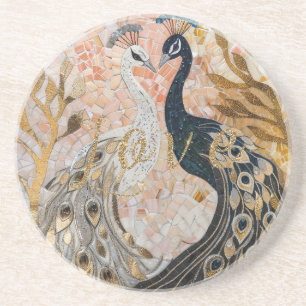 Peacocks Gold Glitter Love Blush Rose Coaster