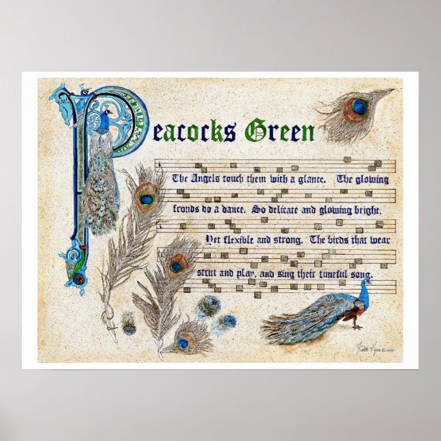 Peacocks Green Manuscript Poster (Front)