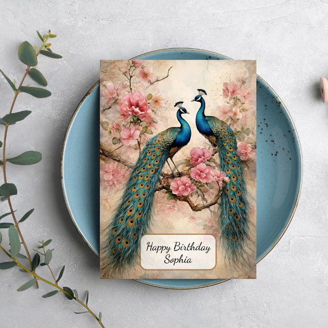 Peacocks in Blossom Card (Creator Uploaded)