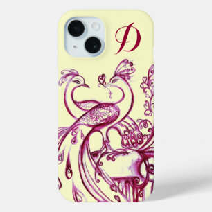PEACOCKS IN LOVE MONOGRAM Purple Cream iPhone 15 Case