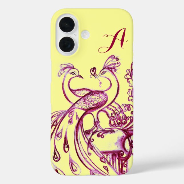 PEACOCKS IN LOVE MONOGRAM Purple Yellow Case-Mate iPhone Case (Back)