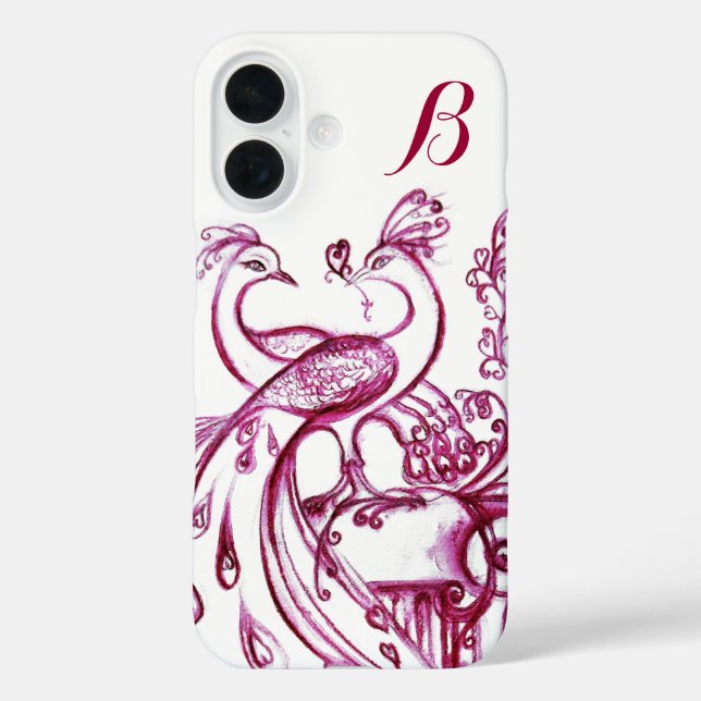 PEACOCKS IN LOVE MONOGRAM Red and White Case-Mate iPhone Case (Back)