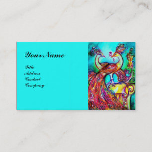 PEACOCKS IN LOVE MONOGRAM,red blue turquase Business Card
