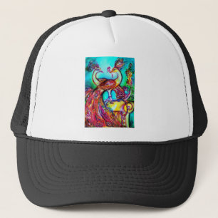 PEACOCKS IN LOVE MONOGRAM red blue turquase green Trucker Hat