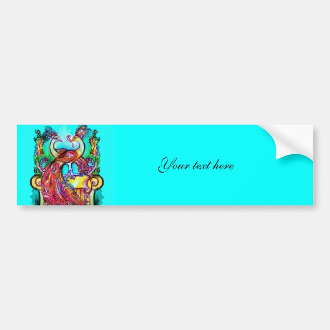 PEACOCKS IN LOVE MONOGRAM red blue turquoise green Bumper Sticker (Front)