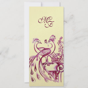 PEACOCKS IN LOVE MONOGRAM red pink gold Announcement