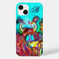 PEACOCKS IN LOVE MONOGRAM Turquoise Blue