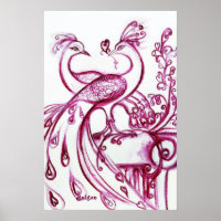 PEACOCKS IN LOVE, Red and White