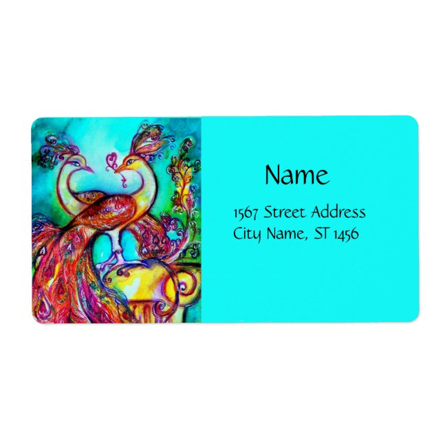 PEACOCKS IN LOVE ,red blue turquase green (Front)