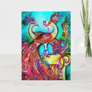 PEACOCKS IN LOVE red blue turquase green Card