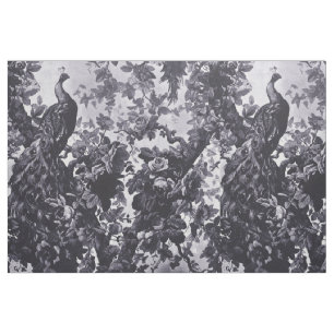 Peacocks In Rose Garden Blue Pattern Fabric