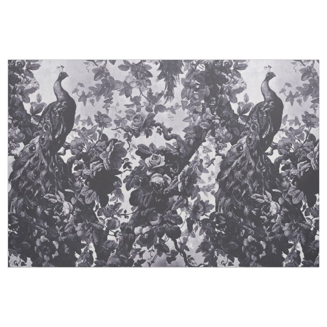 Peacocks In Rose Garden Blue Pattern Fabric (Fat Quarter)