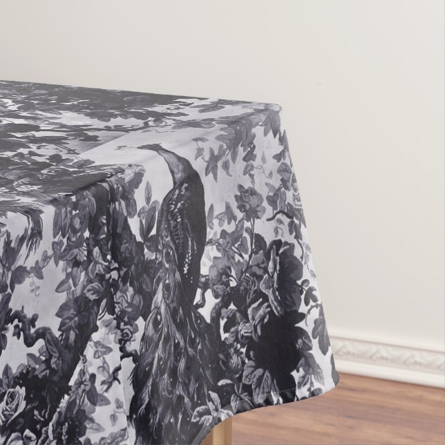 Peacocks In Rose Garden Blue Pattern Tablecloth (In Situ)