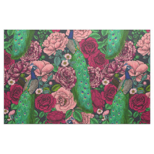 Peacocks in the rose garden 2 fabric