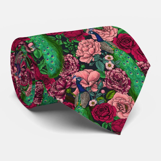 Peacocks in the rose garden 2 tie (Rolled)