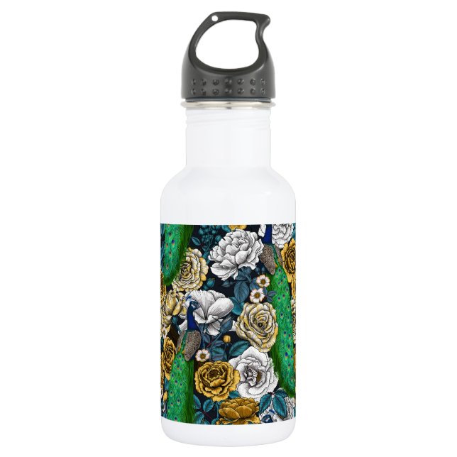 Peacocks in the rose garden 3 532 ml water bottle (Front)