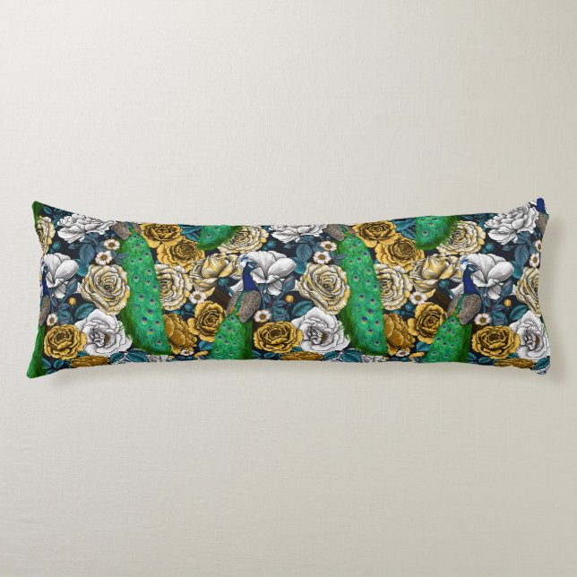 Peacocks in the rose garden 3 body cushion (Front)