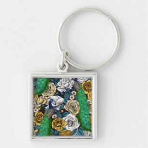 Peacocks in the rose garden 3 key ring