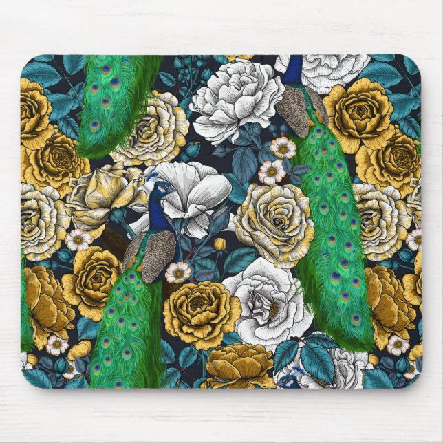 Peacocks in the rose garden 3 mouse pad (Front)