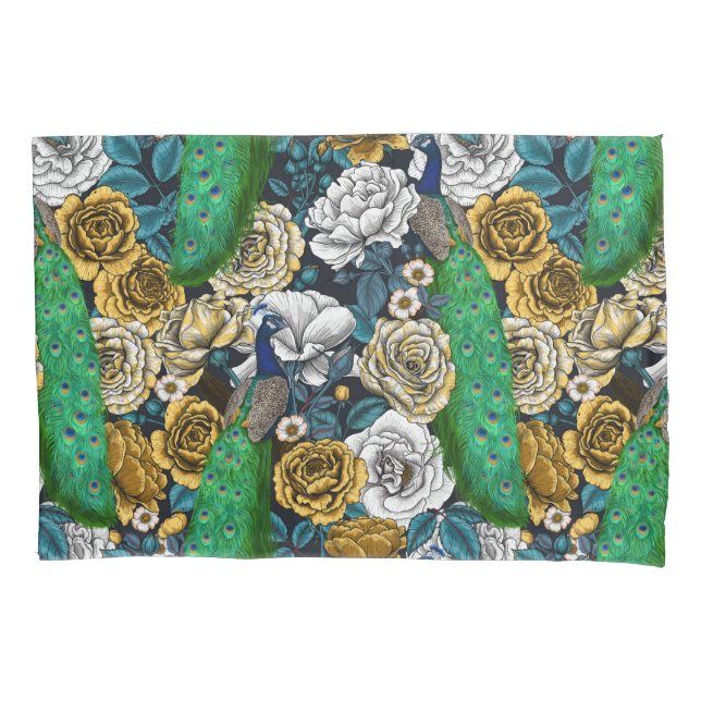 Peacocks in the rose garden 3 pillowcase (Front-Left)